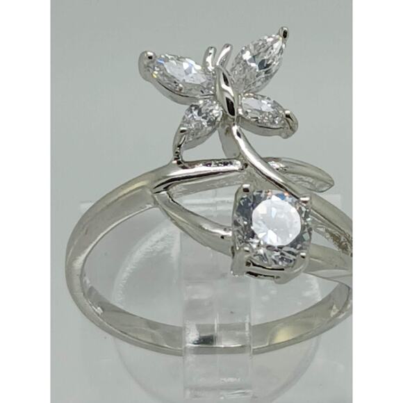 Vintage White Gold GP Round Marquise Cut Sim Diamond CZ Butterfly Ring Size 7.75 - Picture 10 of 10